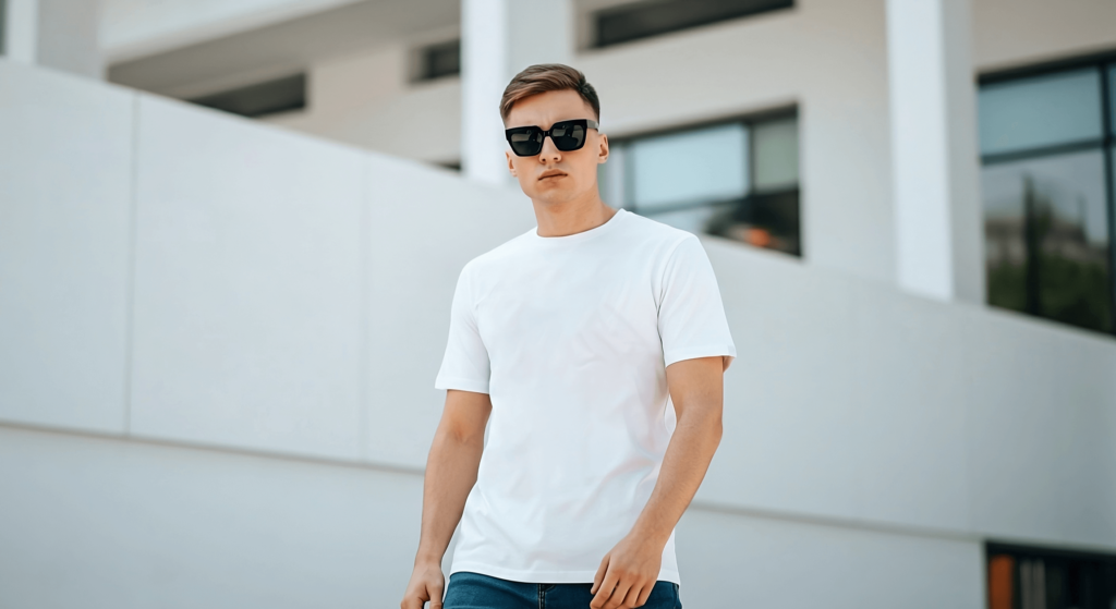 FREE Mockup of Man in White T-Shirt