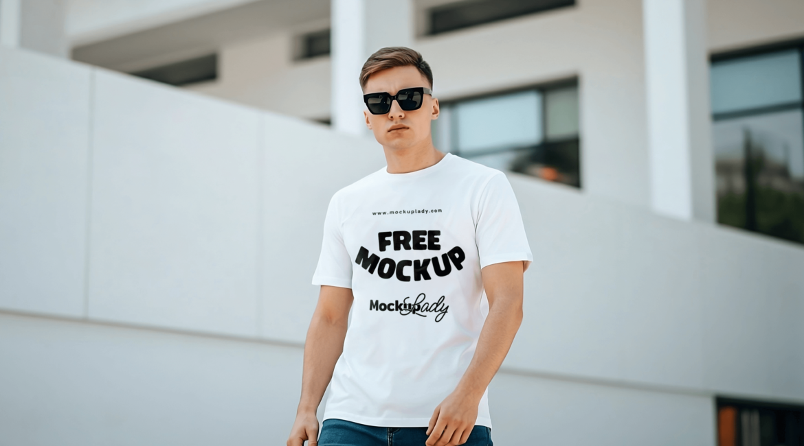 FREE Mockup of Man in White T-Shirt