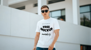 FREE Mockup of Man in White T-Shirt