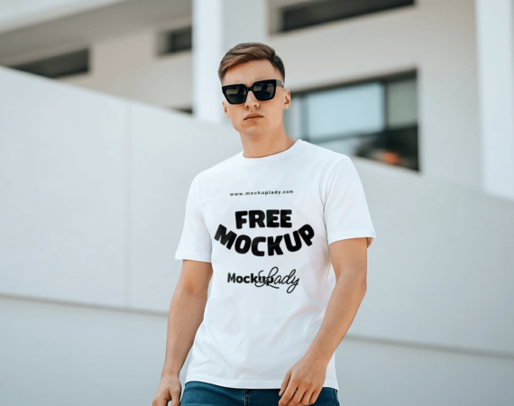 FREE Mockup of Man in White T-Shirt