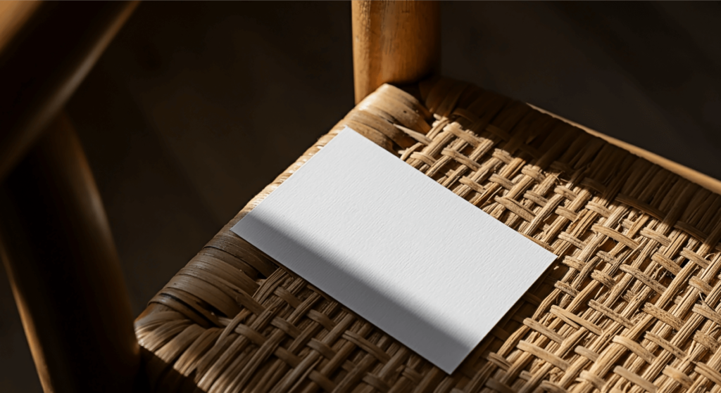 FREE Business Card on Woven Chair Mockup