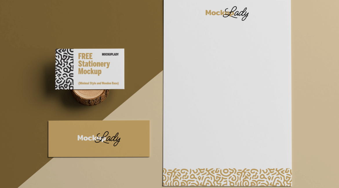 FREE Stationery Mockup (Minimal Style and Wooden Base)