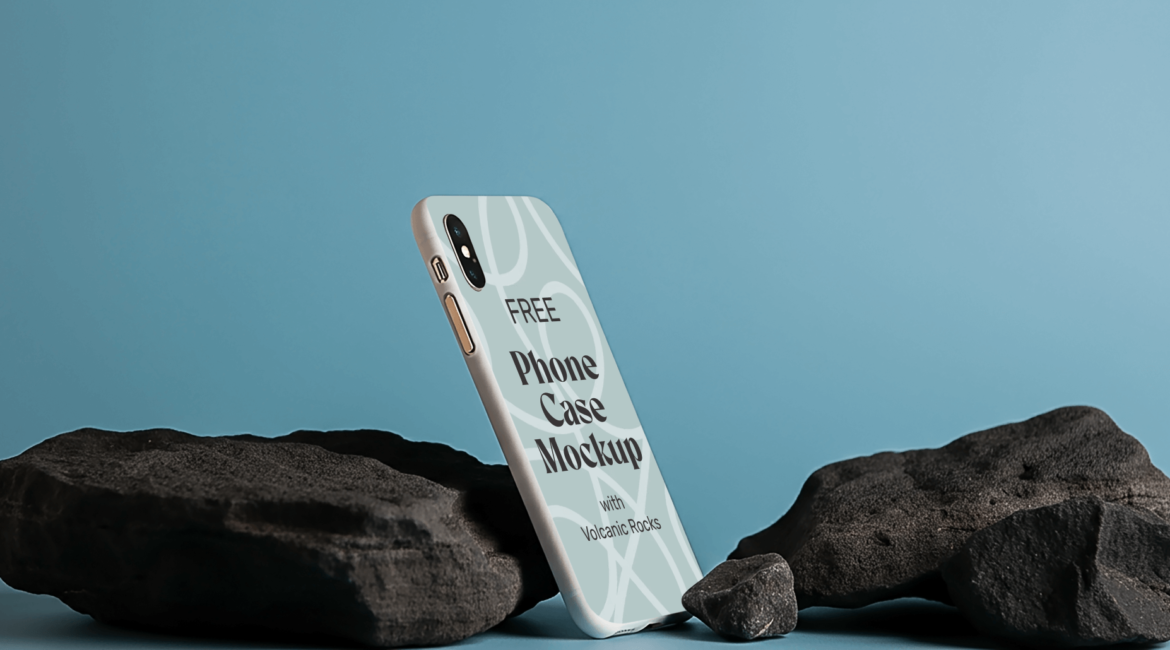 FREE Phone Case Mockup with Volcanic Rocks