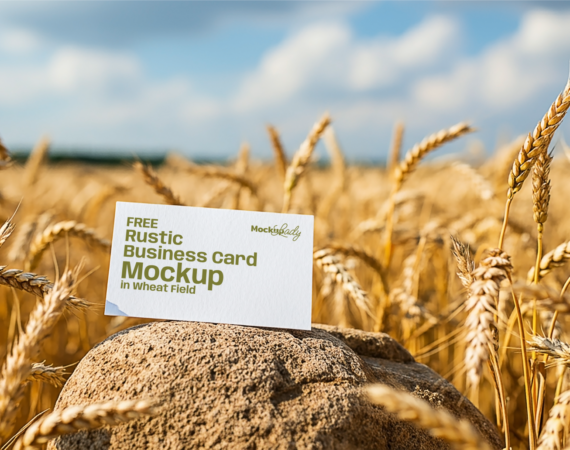 FREE Card Mockup on Stone in Wheat Field