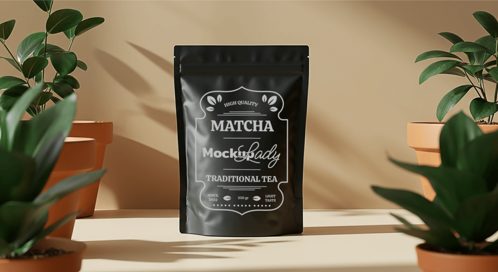 FREE Matte Black Stand-Up Pouch Mockup