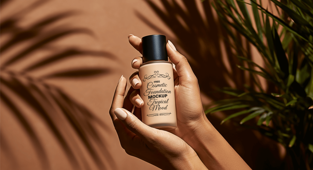 FREE Cosmetic Foundation Mockup in Hands - Tropical Mood