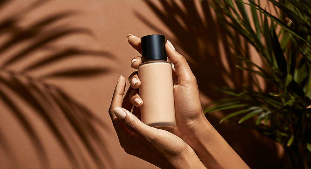 FREE Cosmetic Foundation Mockup in Hands - Tropical Mood