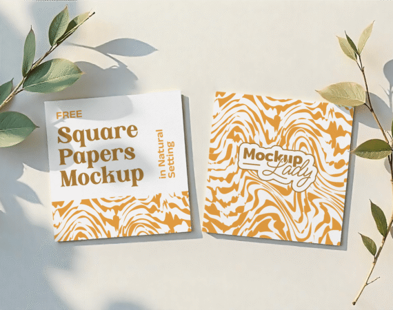 FREE Square Papers Mockup in Natural Setting