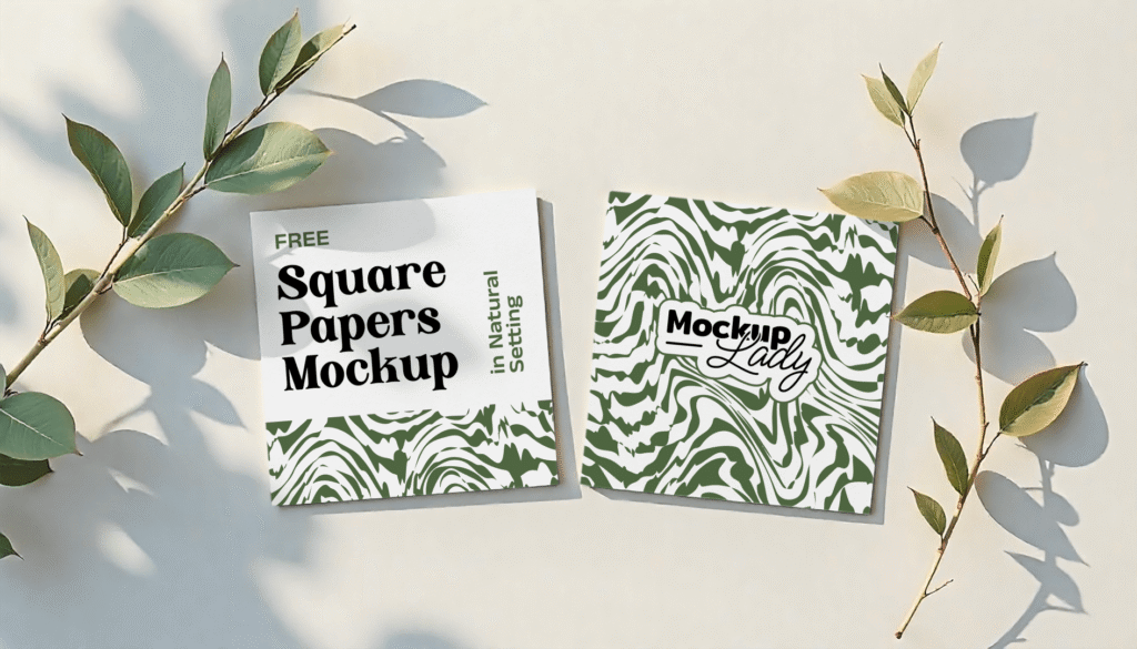 FREE Square Papers Mockup in Natural Setting