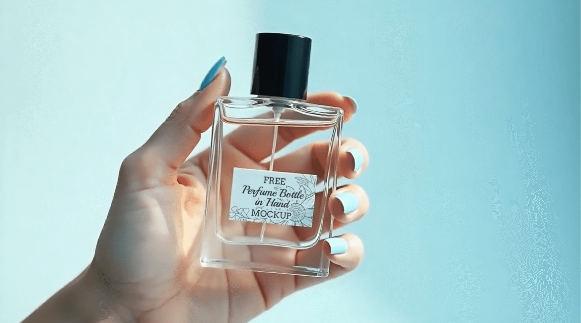 FREE Perfume Bottle in Hand Mockup