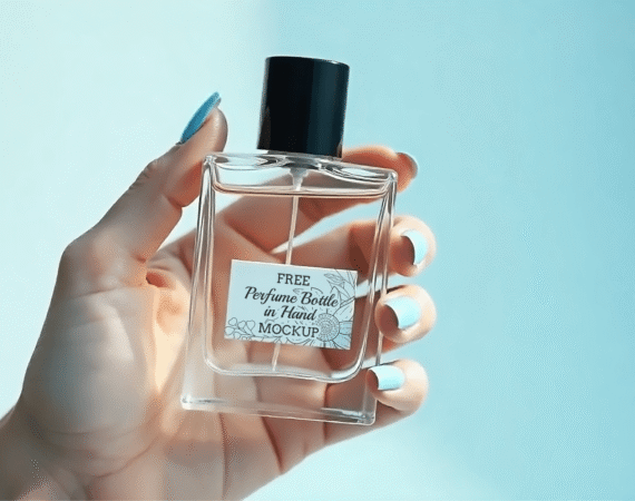 FREE Perfume Bottle in Hand Mockup