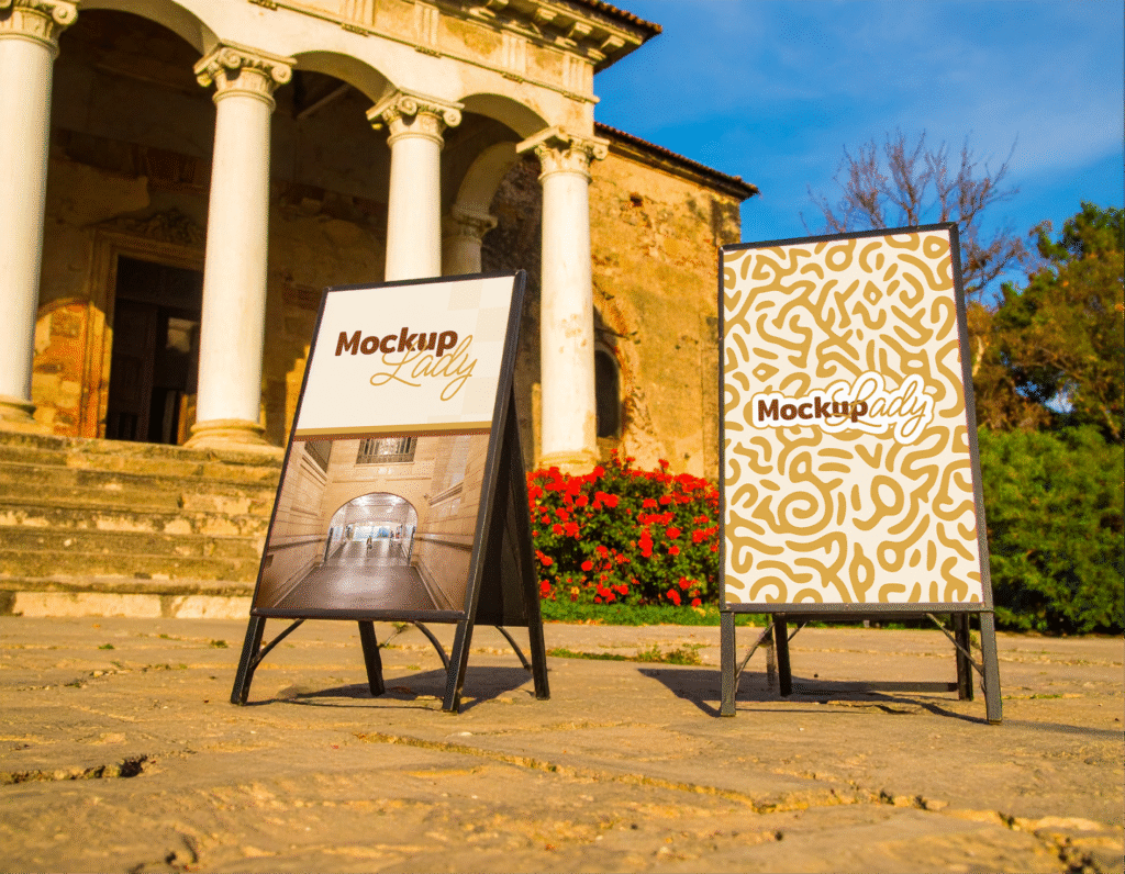 FREE Outdoor Sign Mockup in Urban Historical Setting