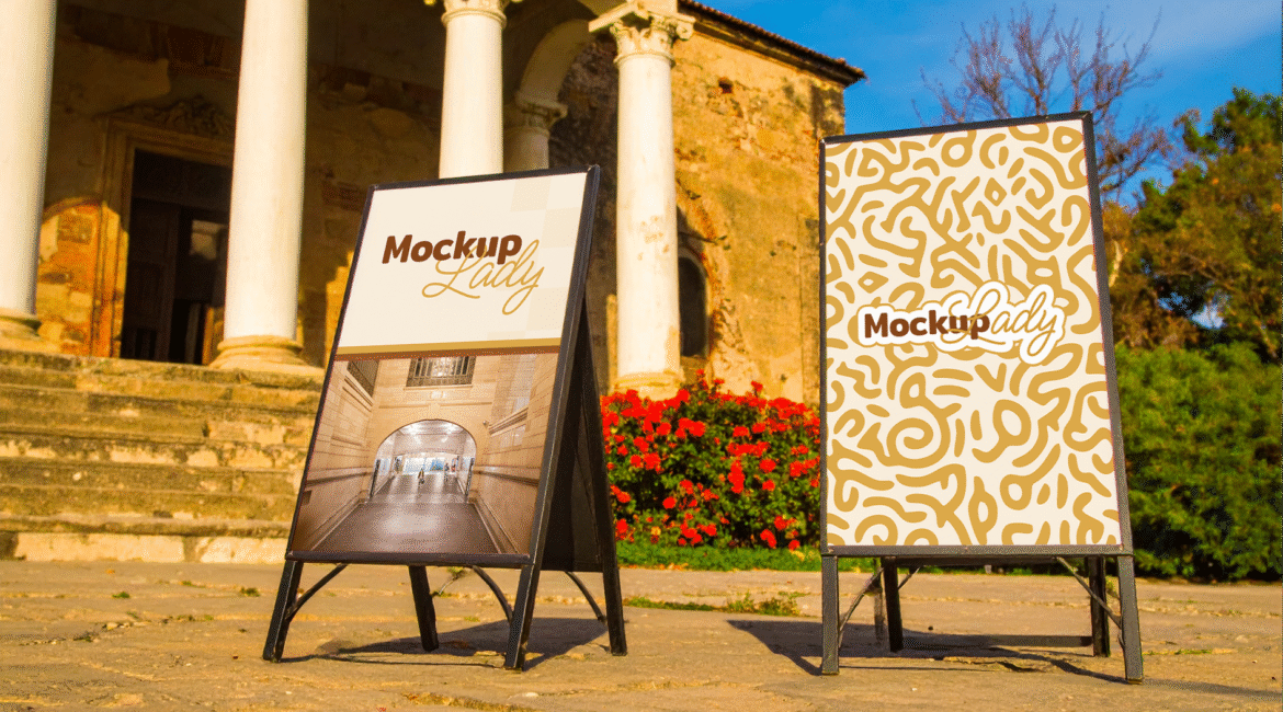 FREE Outdoor Sign Mockup in Urban Historical Setting