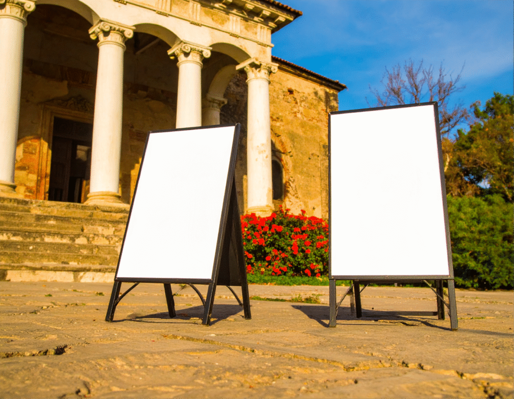 FREE Outdoor Sign Mockup in Urban Historical Setting