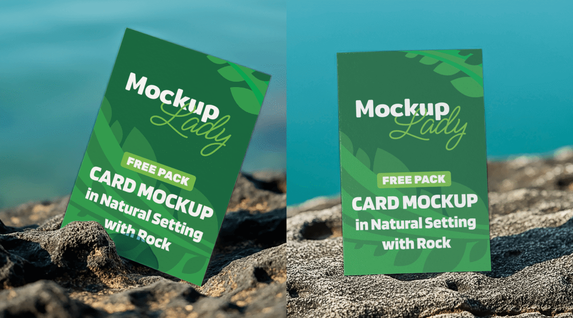 FREE PACK Card Mockup in Natural Setting with Rock
