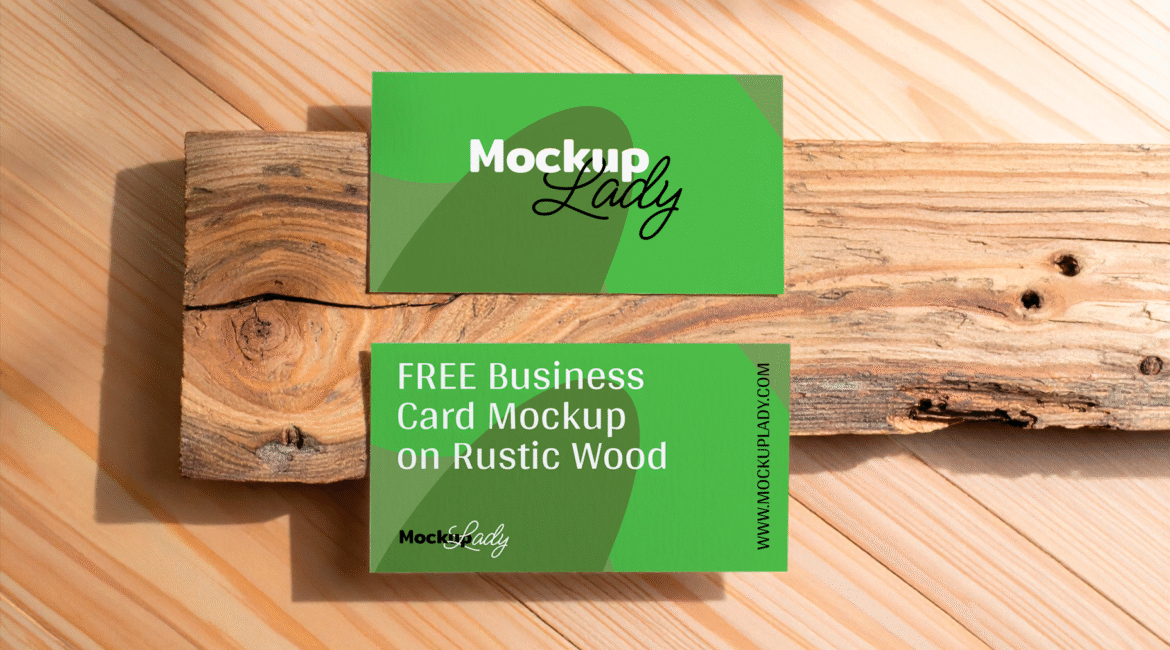 FREE Business Card Mockup on Rustic Wood