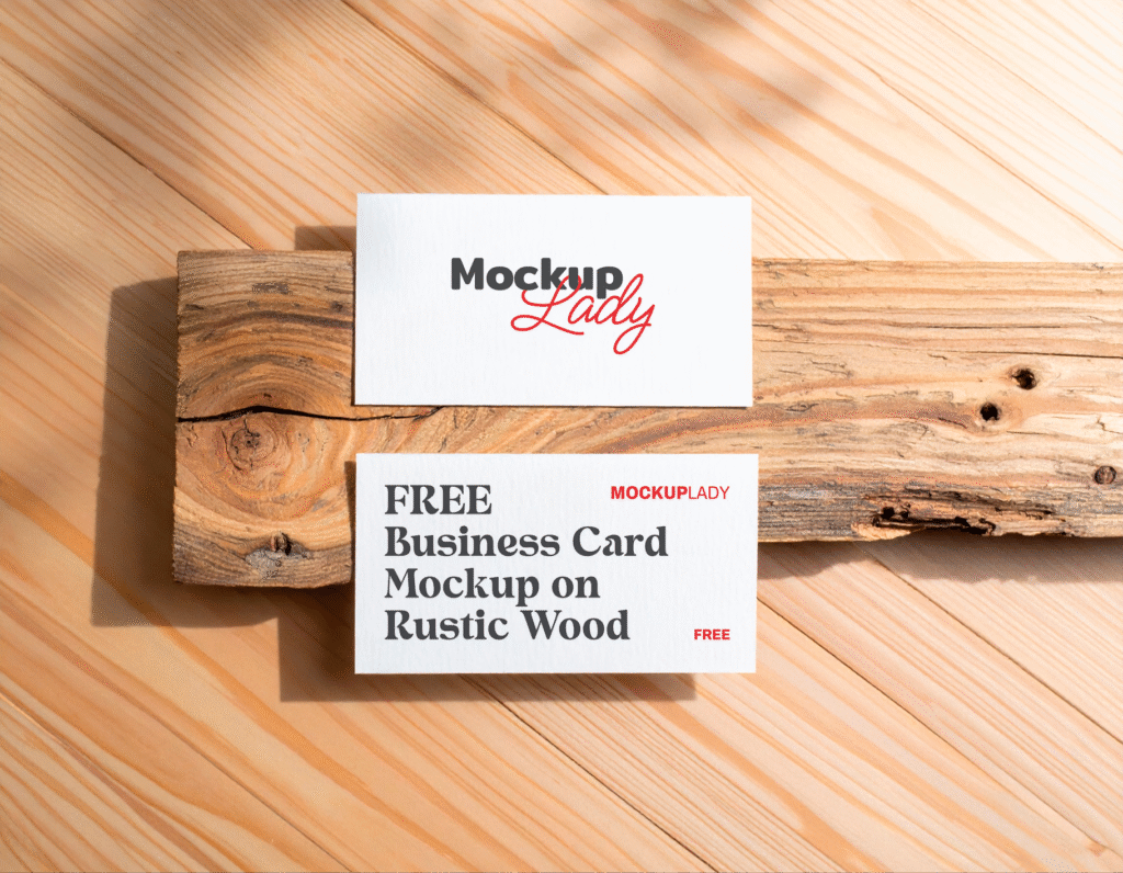 FREE Business Card Mockup on Rustic Wood