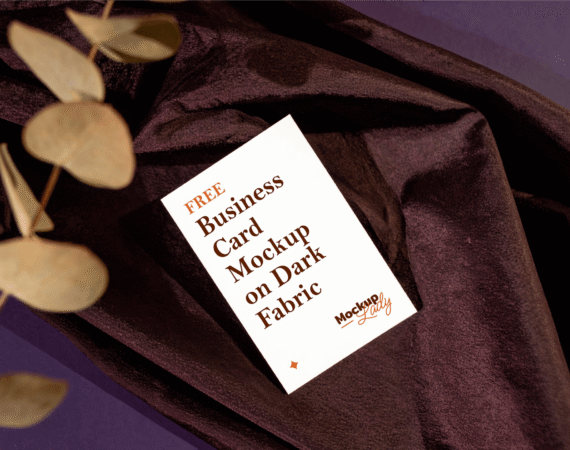 FREE Business Card Mockup on Dark Fabric
