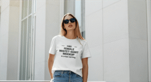 FREE Female White T-Shirt Mockup in Urban Setting