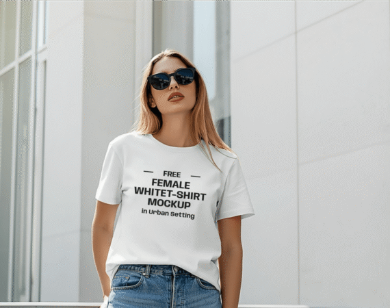 FREE Female White T-Shirt Mockup in Urban Setting