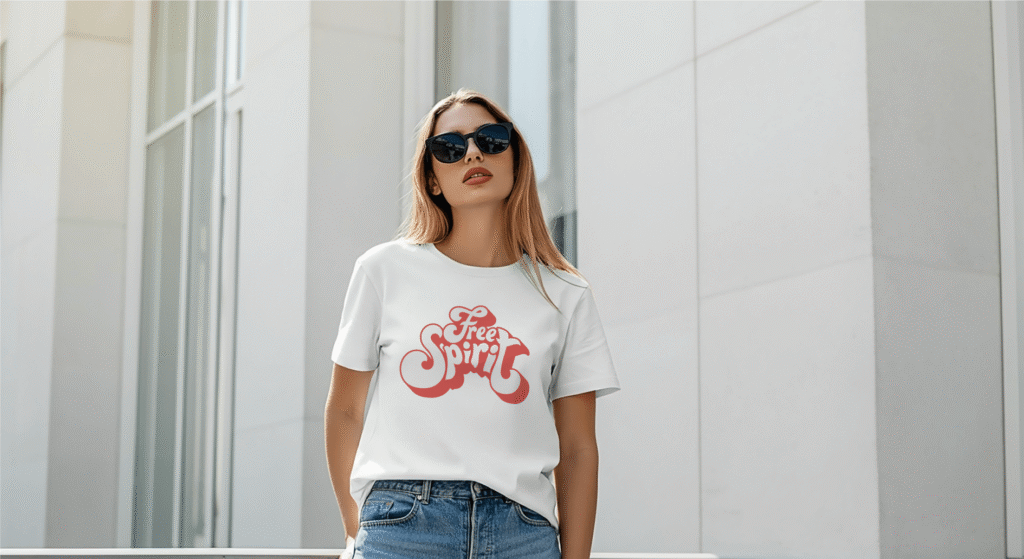 FREE Female White T-Shirt Mockup in Urban Setting