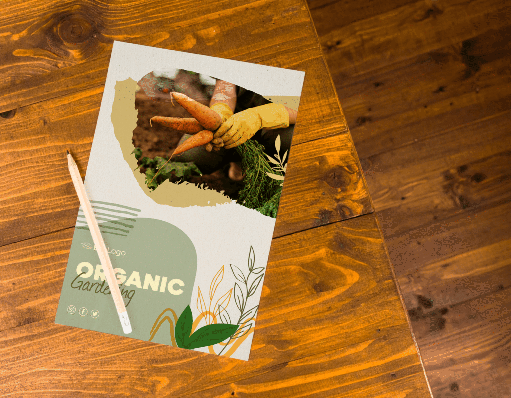 FREE A4 Paper Mockup with Pencil on Wooden Table
