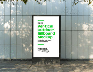 FREE Vertical Outdoor Billboard Mockup in Modern Urban Environment