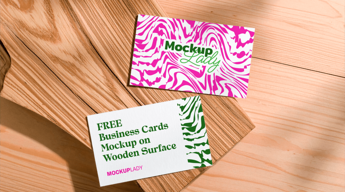 FREE Business Cards Mockup on Wooden Surface