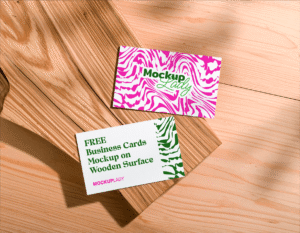 FREE Business Cards Mockup on Wooden Surface