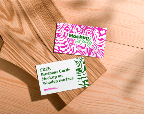 FREE Business Cards Mockup on Wooden Surface